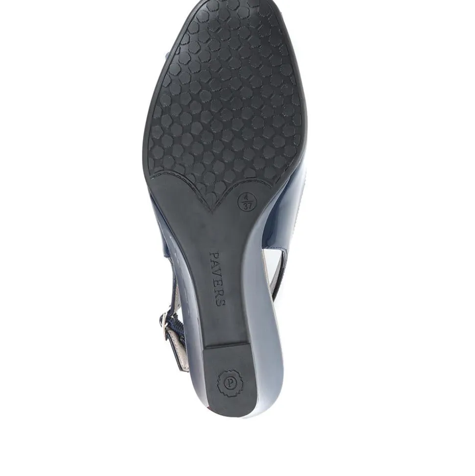 Slingback Peep-Toe Wedge Heels - Navy Patent