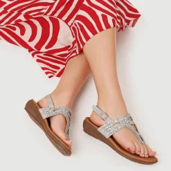Slingback Toe Post Sandals - Silver