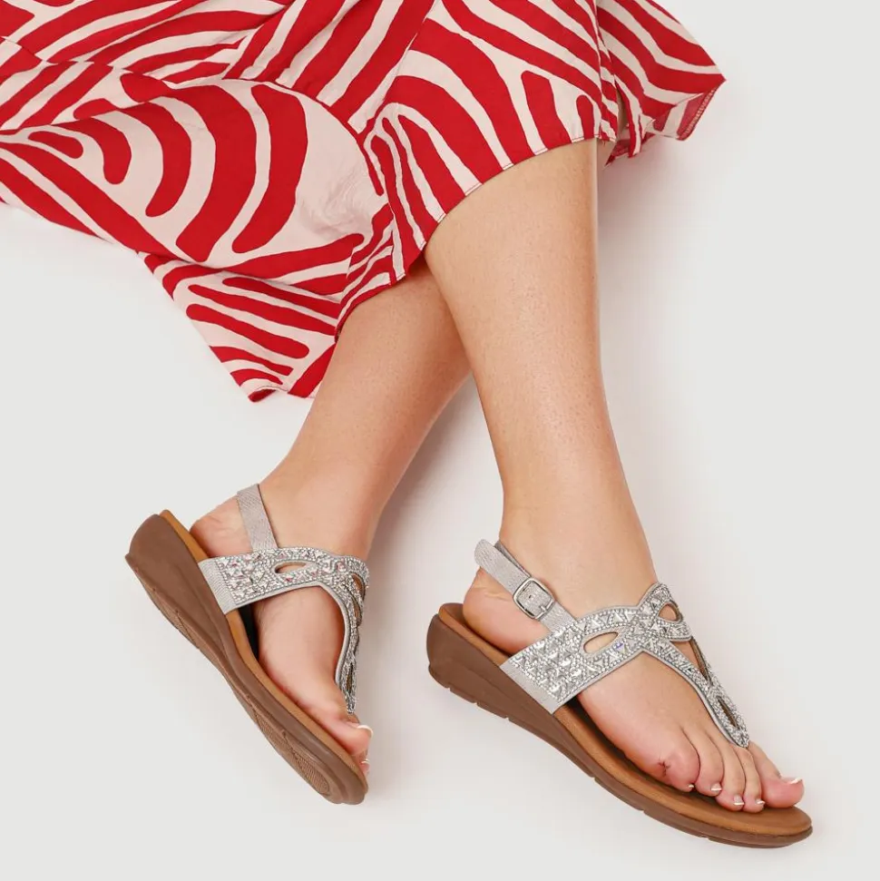 Slingback Toe Post Sandals - Silver