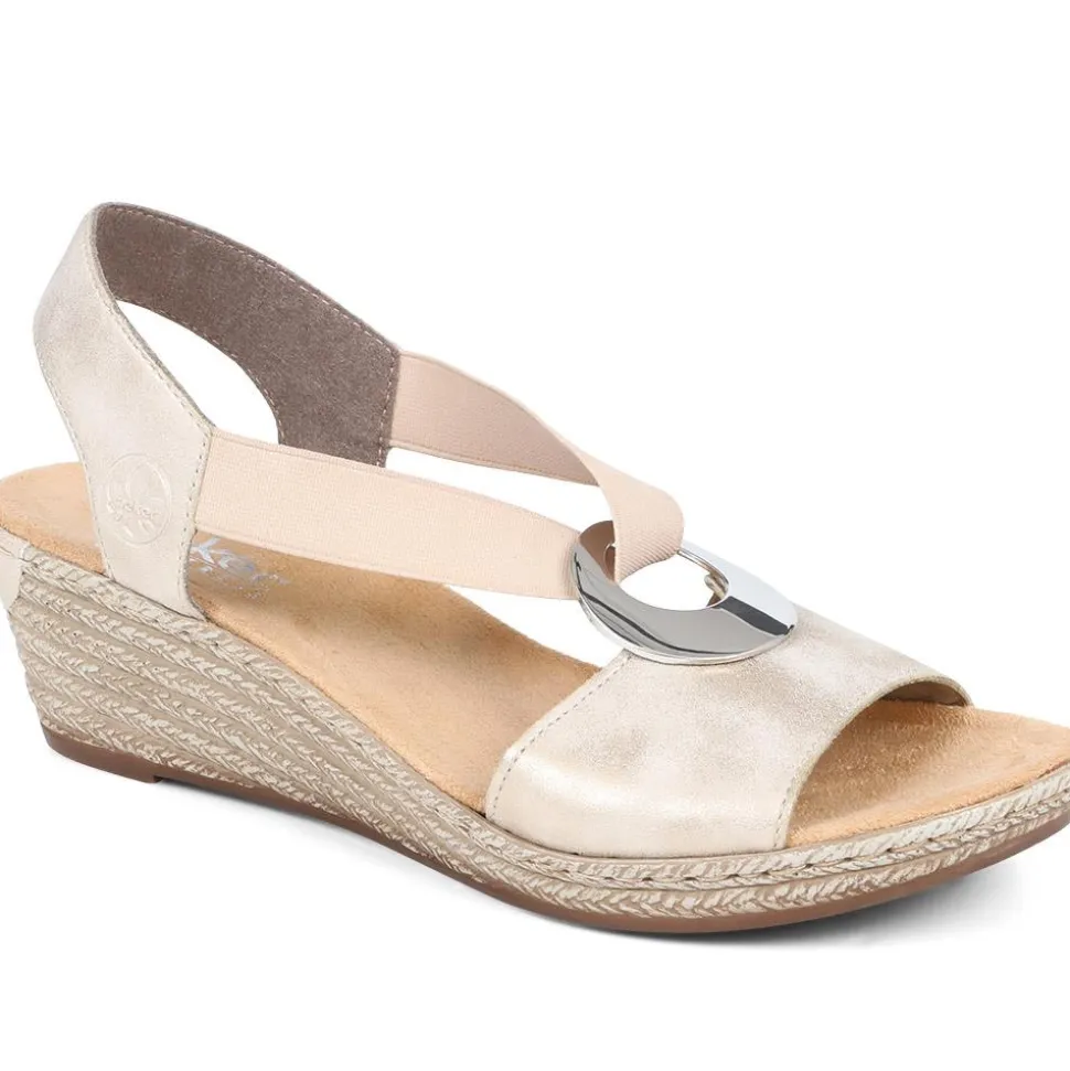 Slingback Wedge Sandals - Metallic