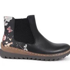 Slip-On Ankle Boots - Black Floral