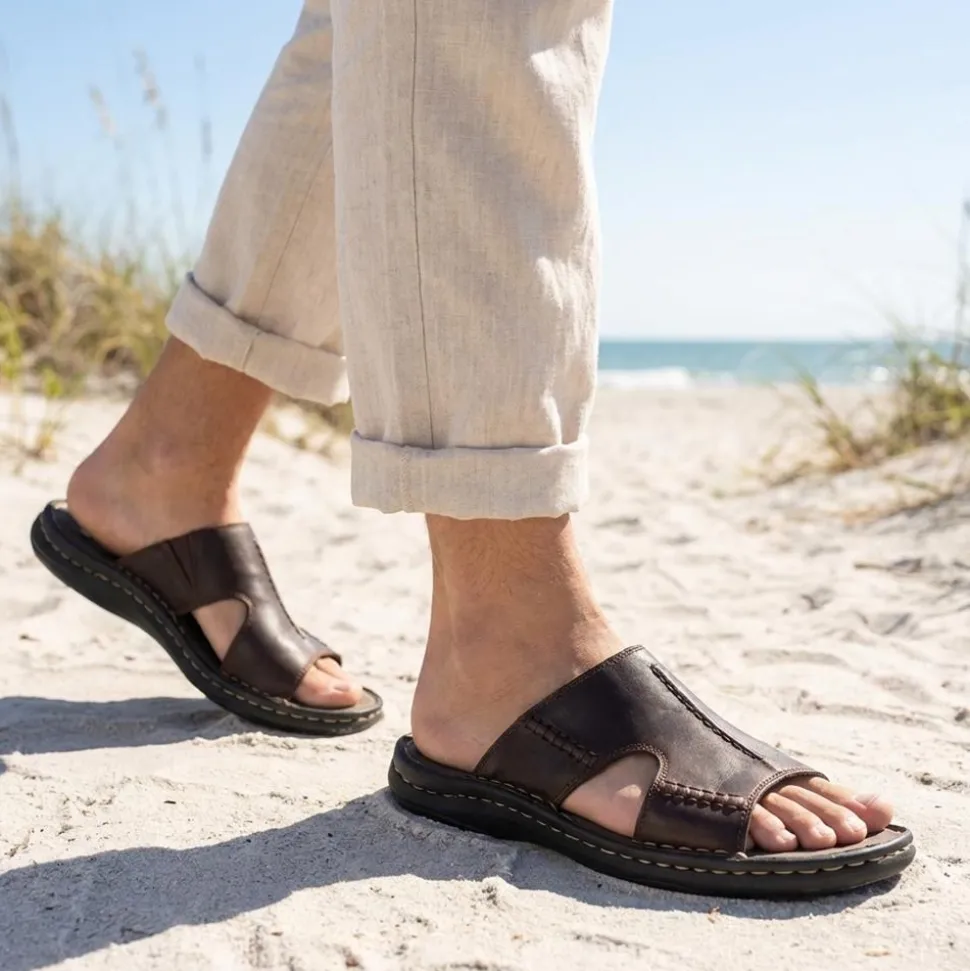 Slip On Leather Mule Sandals - Dark Brown