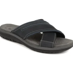 Slip-On Leather Mule Sandals - Navy