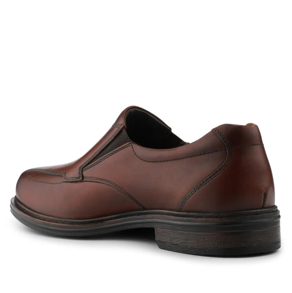 Slip On Smart Leather Shoes With Grip Sole - Cognac