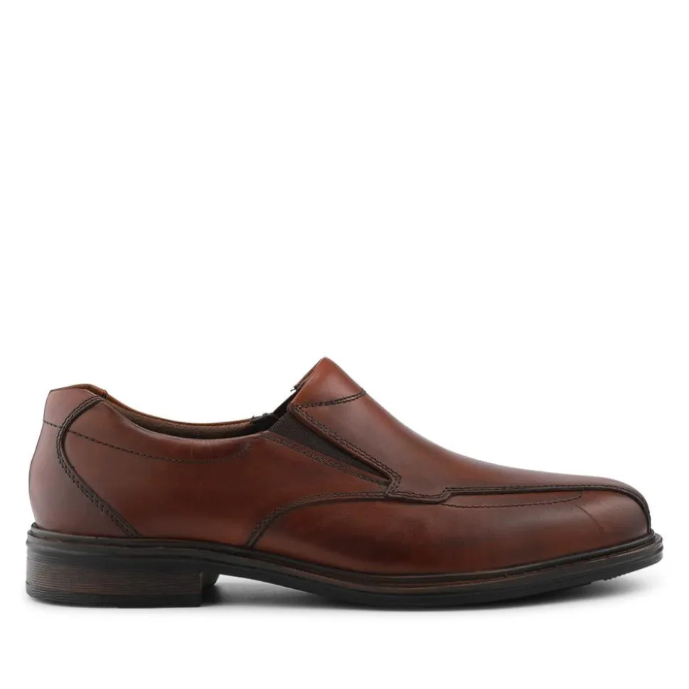 Slip On Smart Leather Shoes With Grip Sole - Cognac