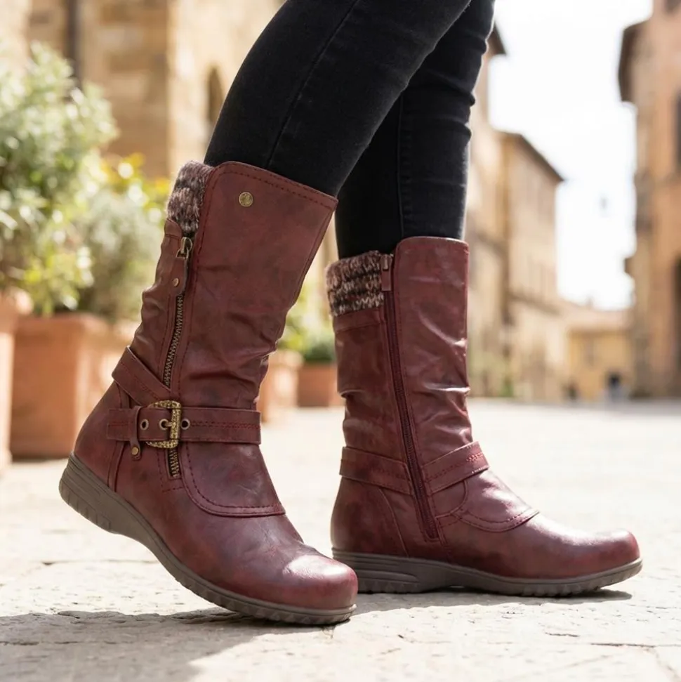 Slouch Calf Boots - Burgundy