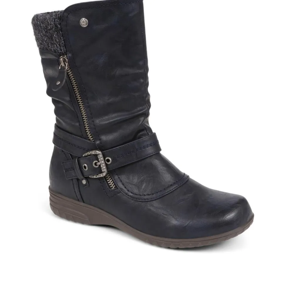 Slouch Calf Boots - Navy