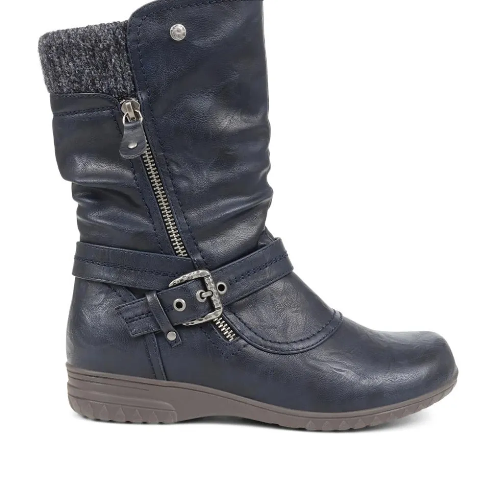 Slouch Calf Boots - Navy