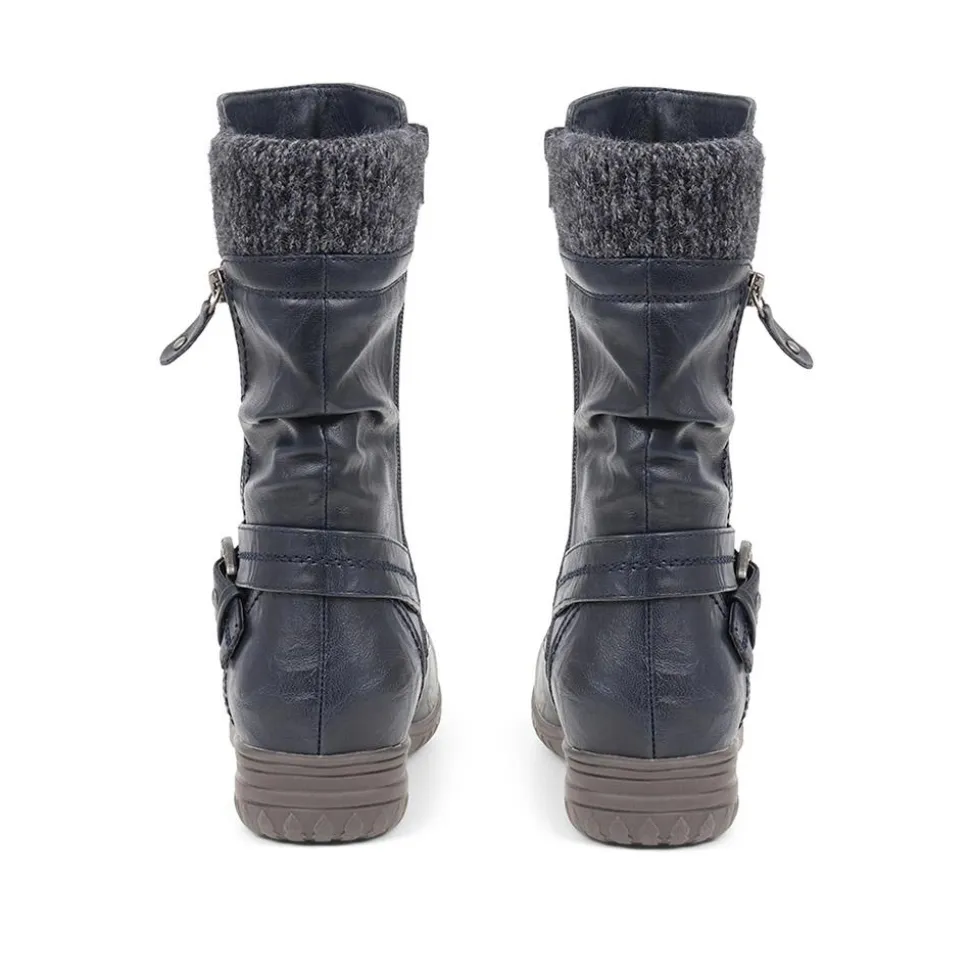 Slouch Calf Boots - Navy