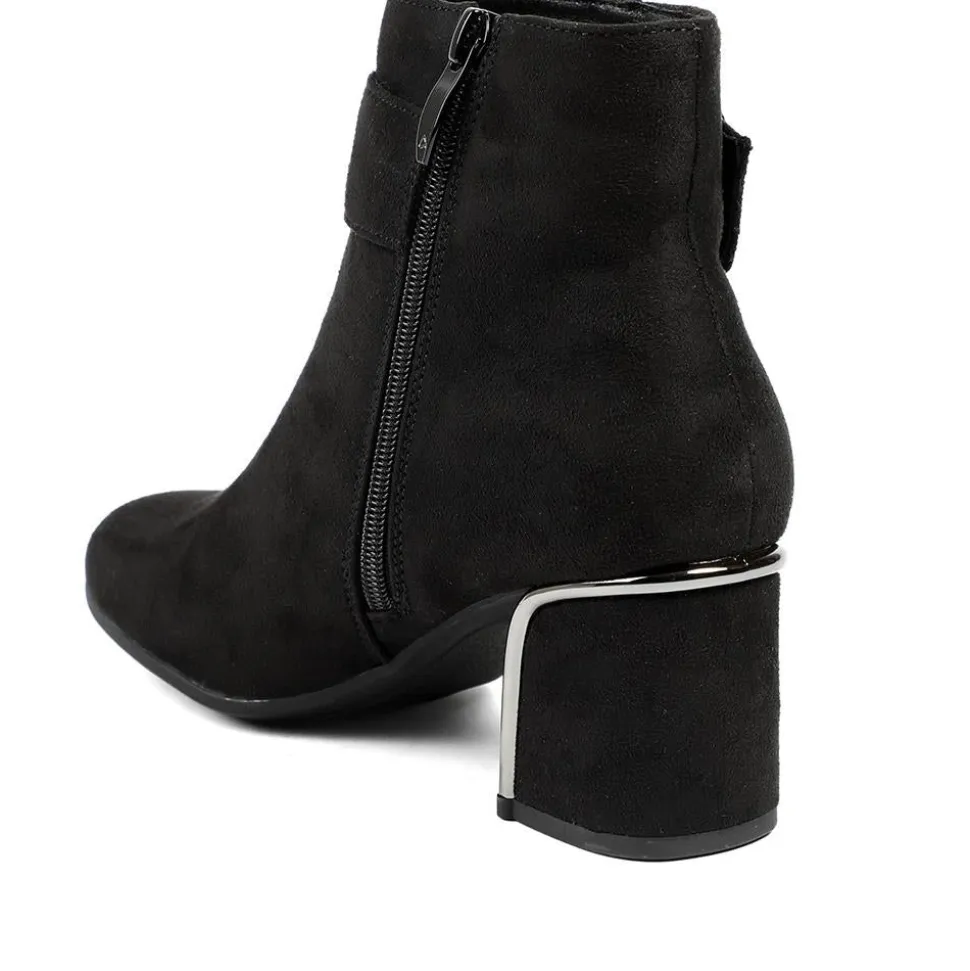 Smart Block-Heeled Long Boots - Black Faux Suede