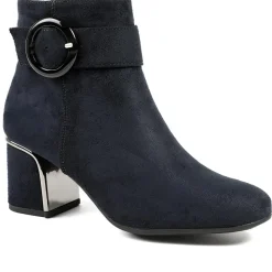 Smart Block-Heeled Long Boots - Navy Faux Suede