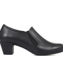 Smart Block Heel Leather Slip On Shoes - Black