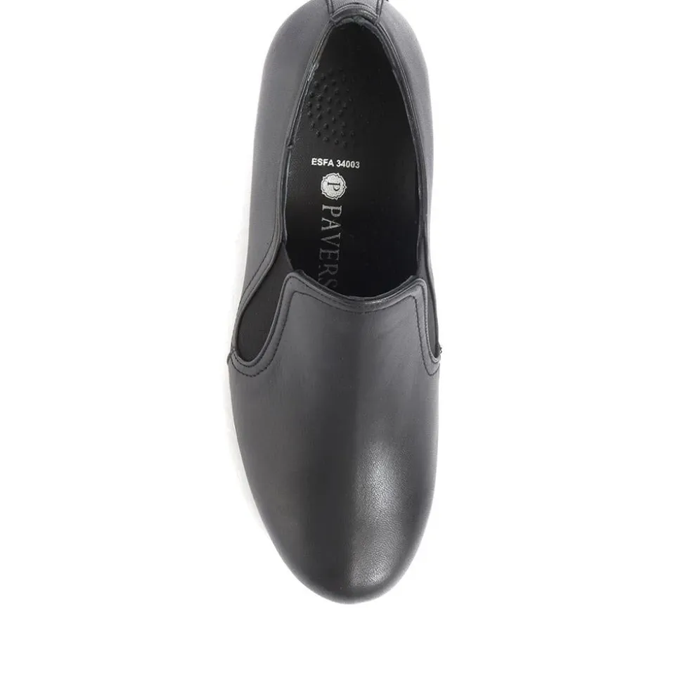 Smart Block Heel Leather Slip On Shoes - Black