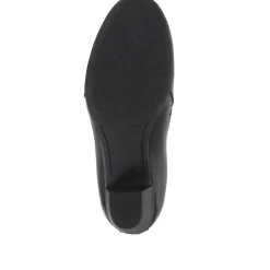 Smart Block Heel Leather Slip On Shoes - Black