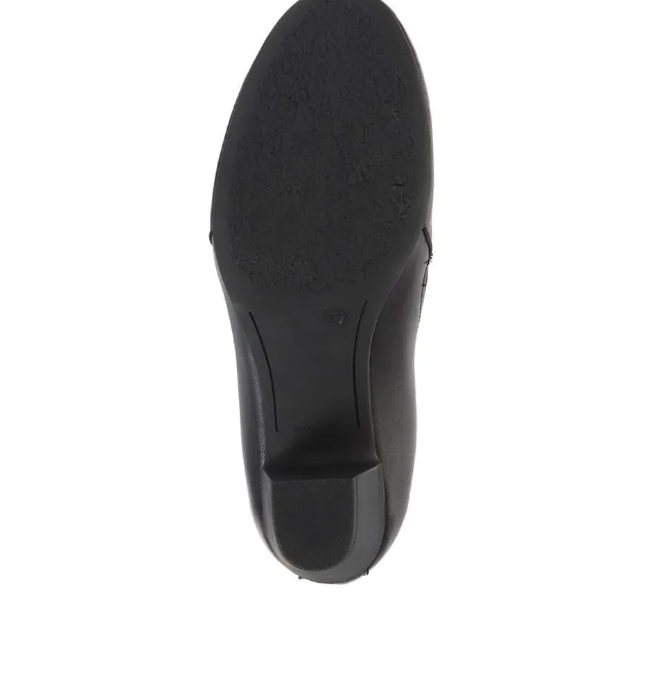 Smart Block Heel Leather Slip On Shoes - Black