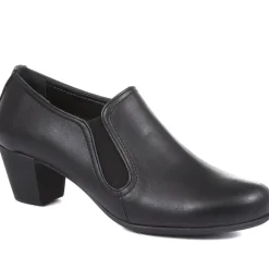 Smart Block Heel Leather Slip On Shoes - Black