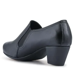 Smart Block Heel Leather Slip On Shoes - Navy