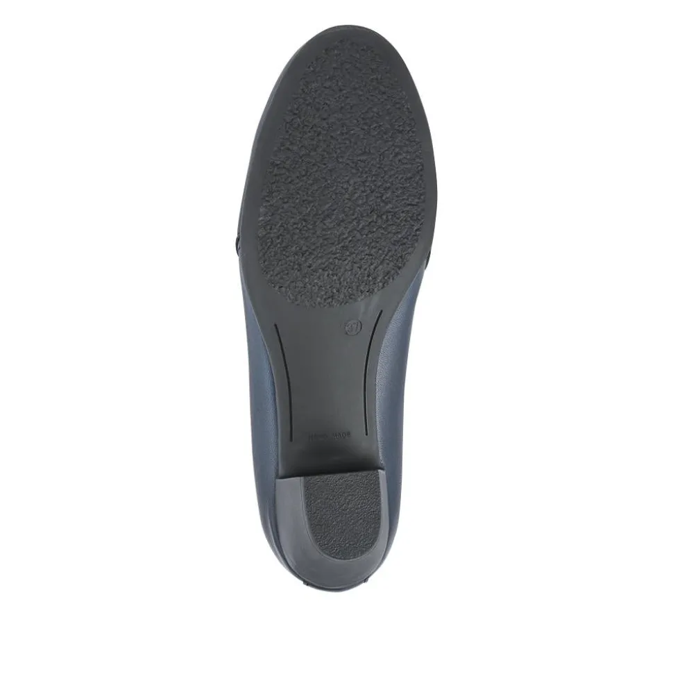 Smart Block Heel Leather Slip On Shoes - Navy