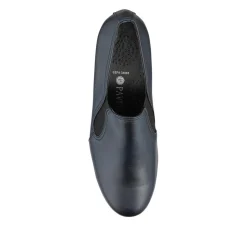 Smart Block Heel Leather Slip On Shoes - Navy