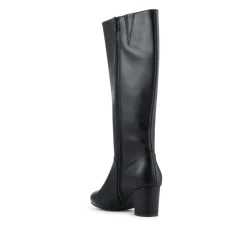 Smart Block Heel Long Boots With Inside Zip - Black