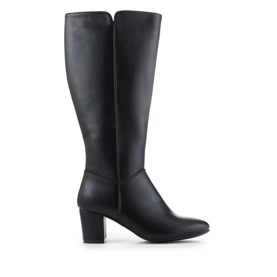 Smart Block Heel Long Boots With Inside Zip - Black