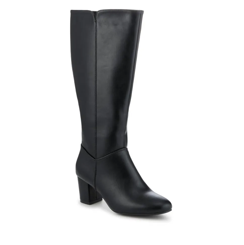 Smart Block Heel Long Boots With Inside Zip - Black