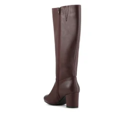 Smart Block Heel Long Boots With Inside Zip - Burgundy