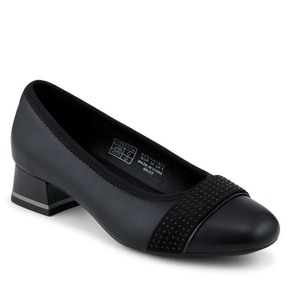 Smart Block Heel Slip On Shoes - Black