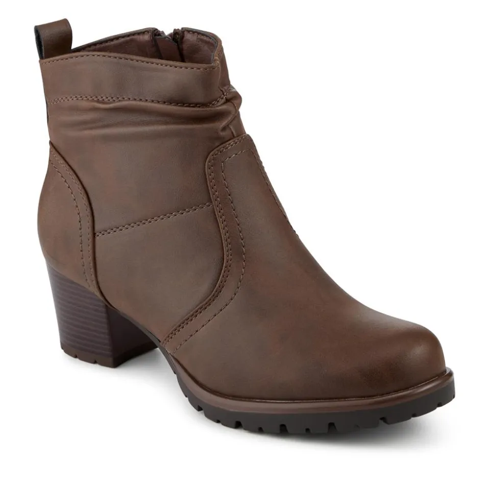 Smart Block Heel Zip Fasten Ankle Boots - Brown