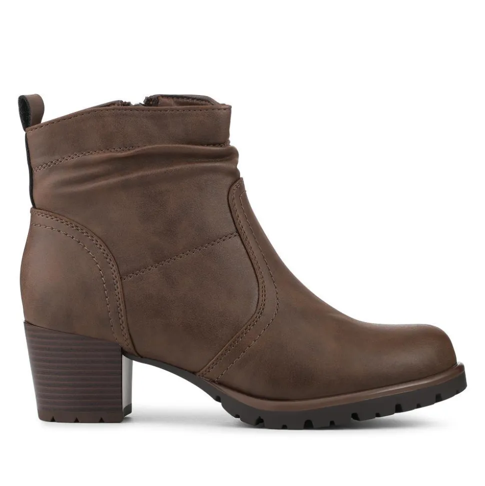 Smart Block Heel Zip Fasten Ankle Boots - Brown