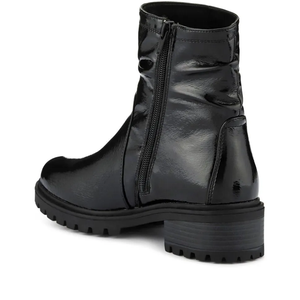 Smart Chunky Sole Ankle Boots - Black Patent