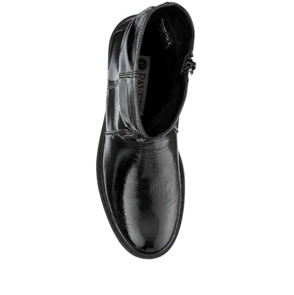 Smart Chunky Sole Ankle Boots - Black Patent