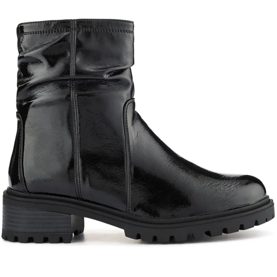 Smart Chunky Sole Ankle Boots - Black Patent
