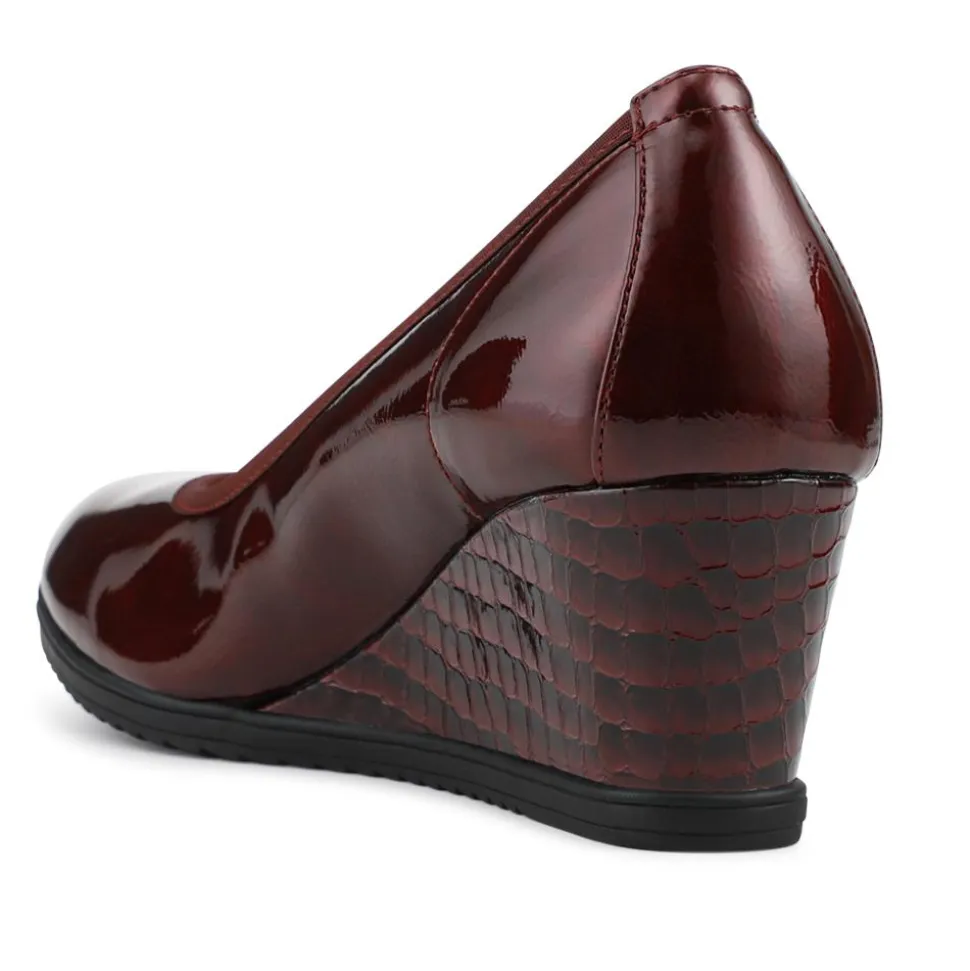 Smart Cushioned Wedge Heel Pumps - Burgundy Patent