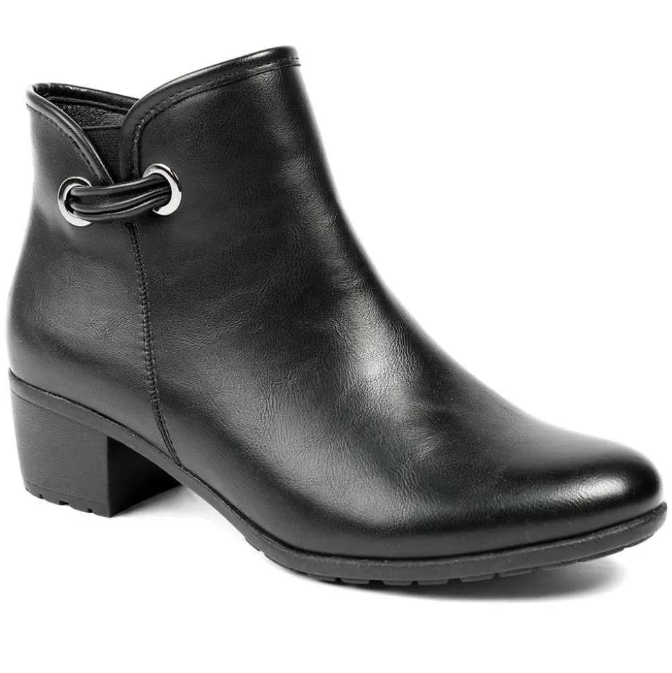 Smart Faux Leather Ankle Boots With Zip Fastening - Black