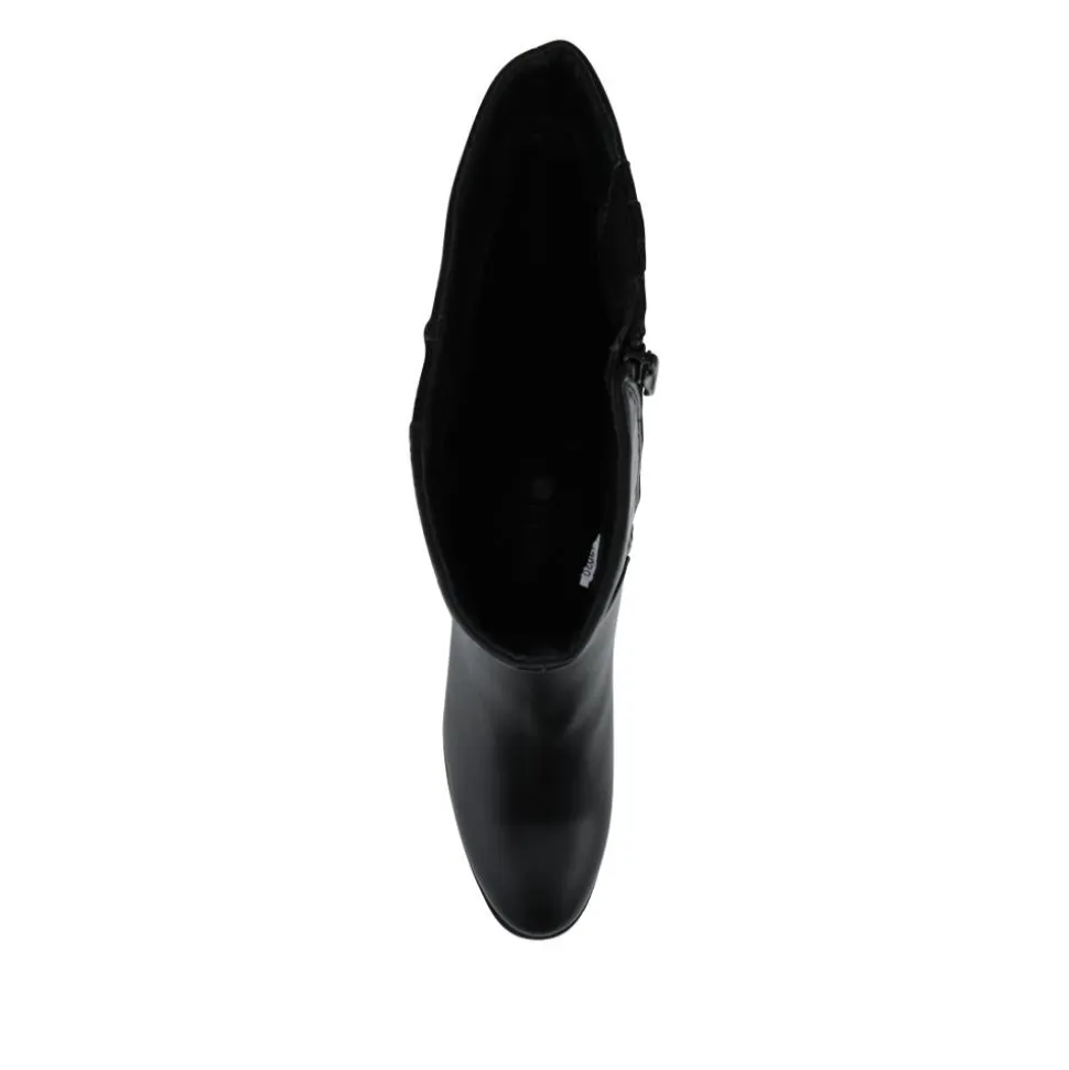 Smart Flare Heel Calf Length Boots - Black