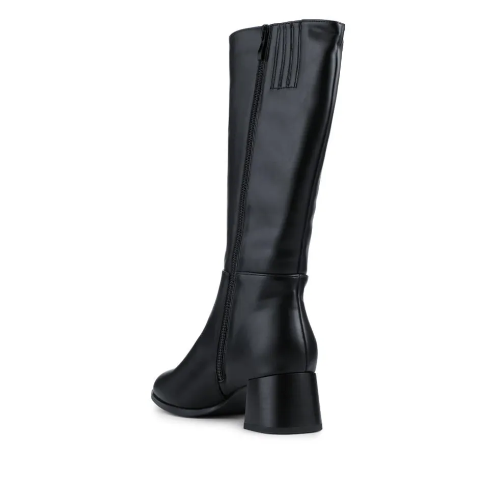 Smart Flare Heel Calf Length Boots - Black