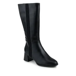 Smart Flare Heel Calf Length Boots - Black