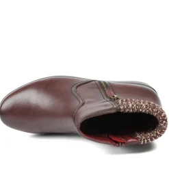 Smart Knitted Cuff Wedged Ankle Boots - Burgundy