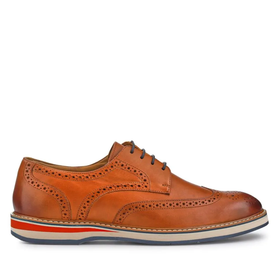 Smart Leather Lace-Up Shoes - Tan