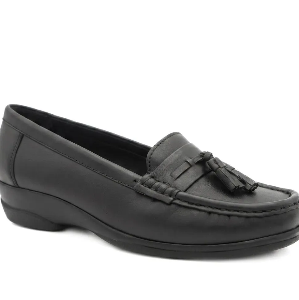 Smart Leather Tasselled Moccasins - Black