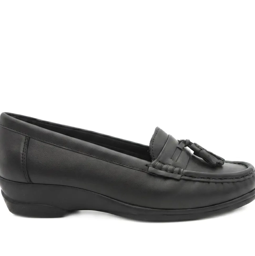 Smart Leather Tasselled Moccasins - Black