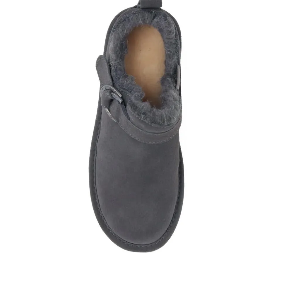 Soft Buckle-Detailed Ankle Boots - Grey