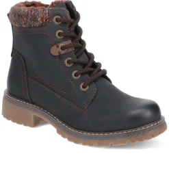 Soft-Cuffed Lace-Up Ankle Boots - Black
