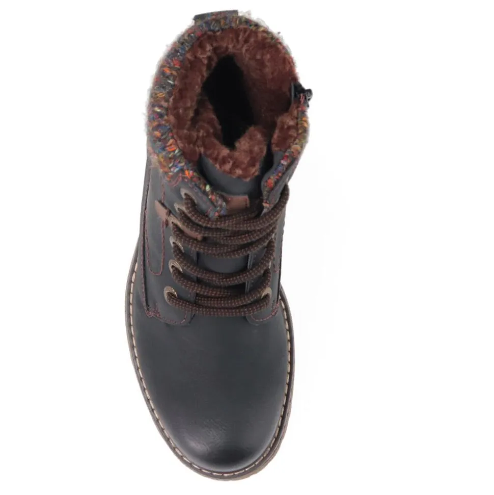 Soft-Cuffed Lace-Up Ankle Boots - Black