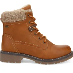 Soft-Cuffed Lace-Up Ankle Boots - Cognac