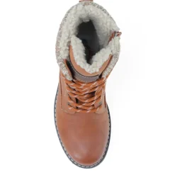 Soft-Cuffed Lace-Up Ankle Boots - Cognac
