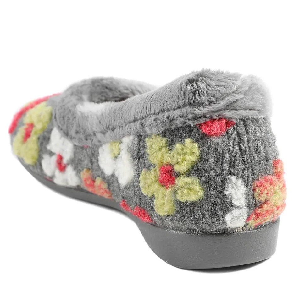 Soft Floral Full Slippers - Grey Multi