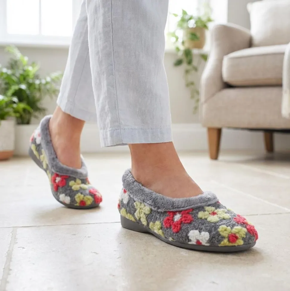 Soft Floral Full Slippers - Grey Multi