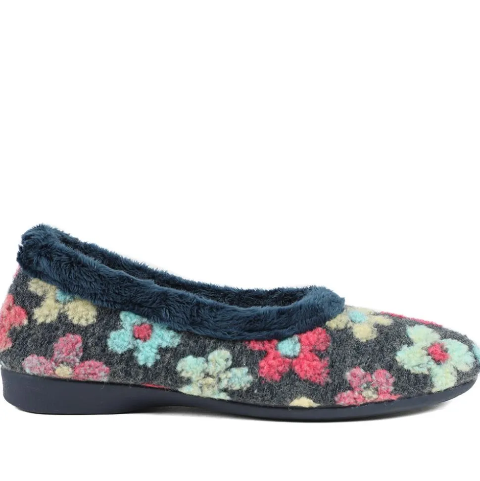 Soft Floral Full Slippers - Navy Multi